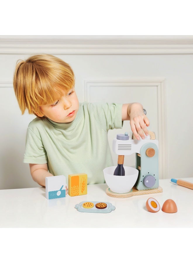 COGNIKIDS Mini Baker's Toy Mixer Set – Wooden & Plastic Kitchen Appliance for Kids with Mixing Bowl, Flour Canister & Tools – Pretend Play Baking Set for Toddlers Ages 3+ - Image 2