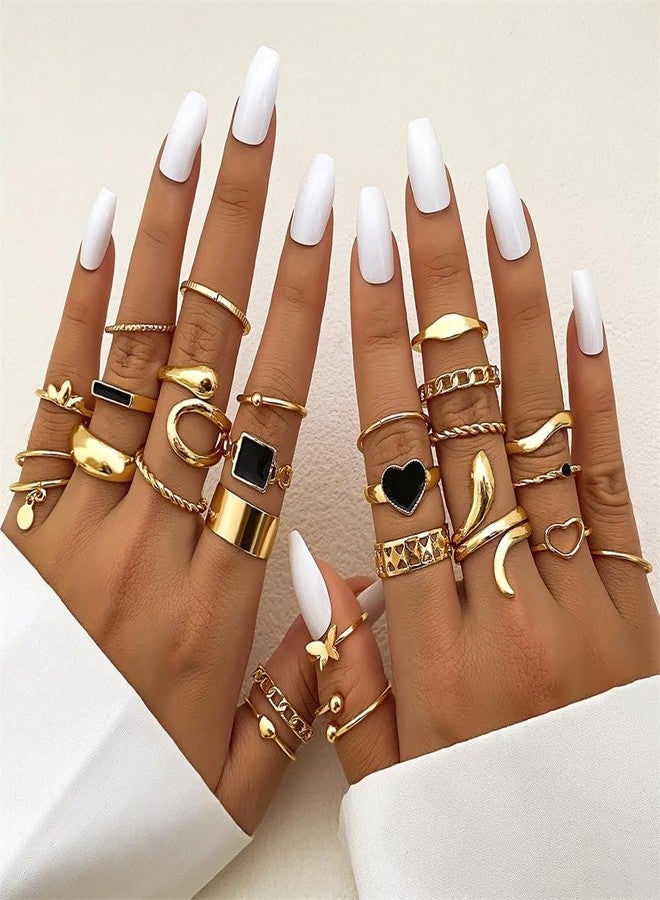FUTIMELY 27Pcs Stacking Knuckle Statement Rings Sets for Women,Vintage Snake Heart Butterfly Twist Midi Rings Party Jewelry Accessories Gifts (A:27PC) - Image 3