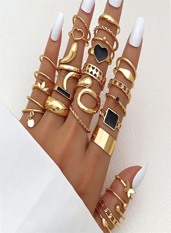 FUTIMELY 27Pcs Stacking Knuckle Statement Rings Sets for Women,Vintage Snake Heart Butterfly Twist Midi Rings Party Jewelry Accessories Gifts (A:27PC) - Image 2