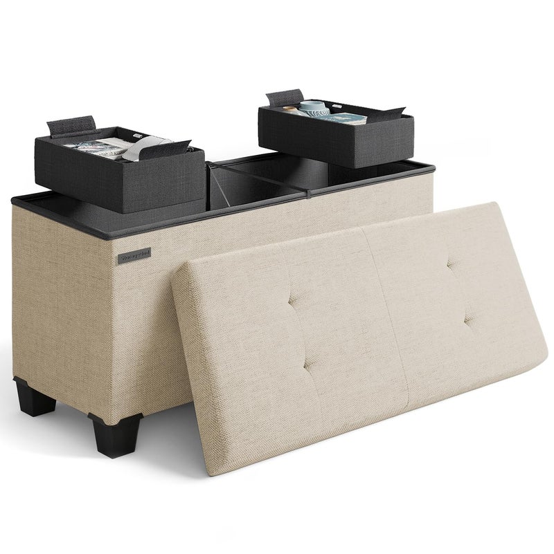STORAGEBUD Storage Ottoman Bench with Bins, 30-in Storage Bench for Bedroom End of Bed, Folding Foot Rest Ottoman for Living Room Max 660lbs, Fabric Ottomans, Beige - Image 1