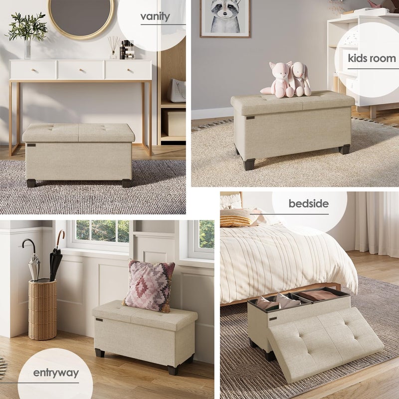 STORAGEBUD Storage Ottoman Bench with Bins, 30-in Storage Bench for Bedroom End of Bed, Folding Foot Rest Ottoman for Living Room Max 660lbs, Fabric Ottomans, Beige - Image 4