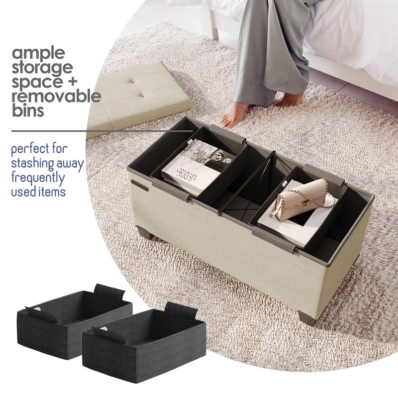 STORAGEBUD Storage Ottoman Bench with Bins, 30-in Storage Bench for Bedroom End of Bed, Folding Foot Rest Ottoman for Living Room Max 660lbs, Fabric Ottomans, Beige - Image 3