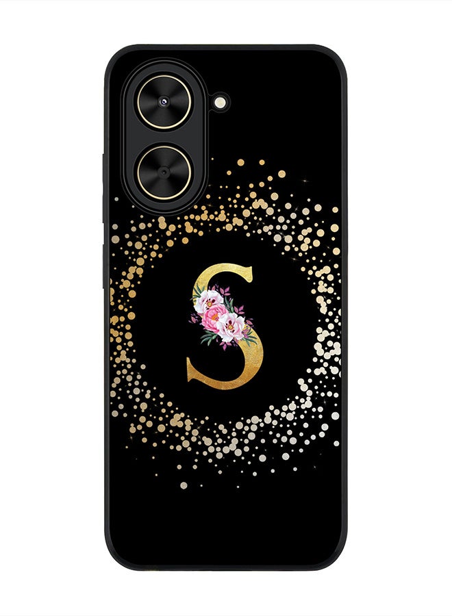 Stylizedd For Xiaomi Poco C71 / Redmi A5 4G Case,Slim fit Camera Protection, Shockproof Thin Phone cover  - Custom Monogram Floral - S ( Black )