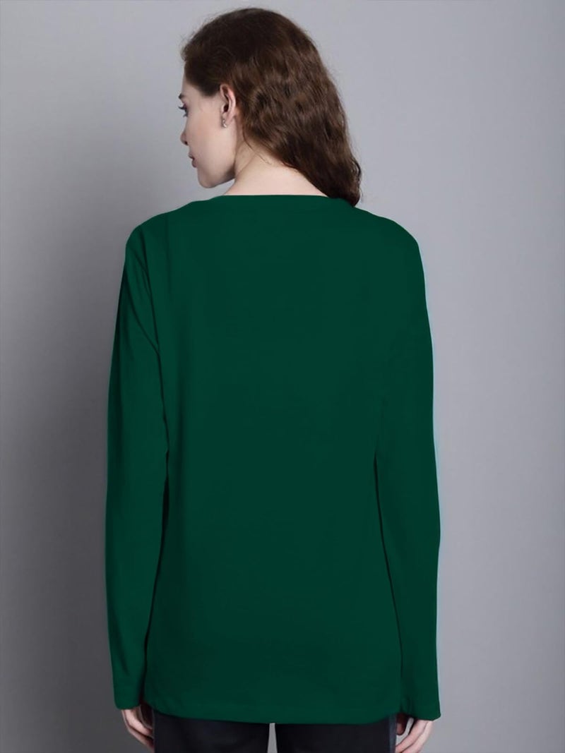 JUNEBERRY® Cotton Round Neck Regular Fit Plain Solid Full Sleeve T-Shirt Combo for Women (Pack of 3) (PO3_JB_FS_BK_GR_CR_S) - Image 3