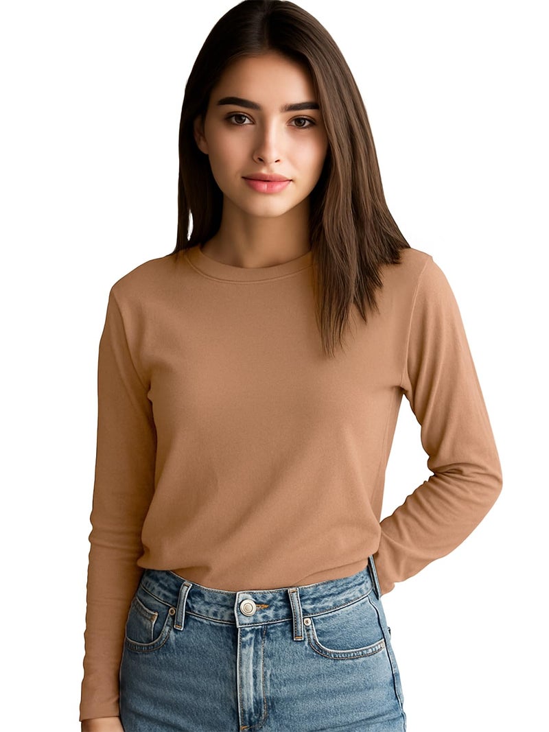 JUNEBERRY® Cotton Round Neck Regular Fit Plain Solid Full Sleeve T-Shirt Combo for Women (Pack of 3) (PO3_JB_FS_BK_GR_CR_S) - Image 4