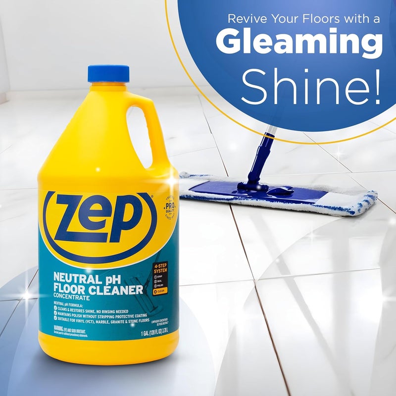 Zep Neutral pH Floor Cleaner Concentrate 1 Gallon ZUNEUT128 - Pro Trusted All-Purpose Floor Cleaner with No Residue,Blue (packaging may vary) Treated anti-rust metal - Image 1