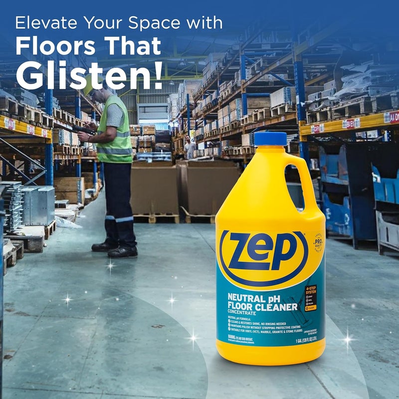 Zep Neutral pH Floor Cleaner Concentrate 1 Gallon ZUNEUT128 - Pro Trusted All-Purpose Floor Cleaner with No Residue,Blue (packaging may vary) Treated anti-rust metal - Image 5
