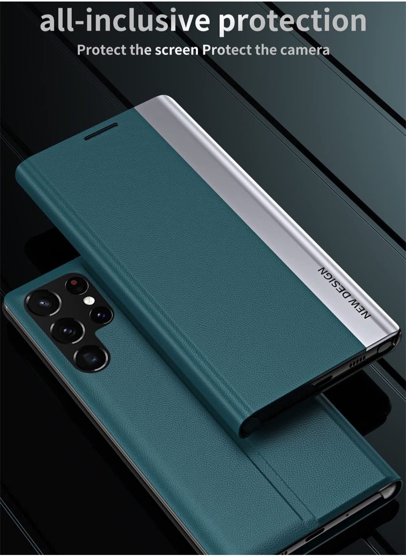 erorex - Case Compatible With Galaxy S23 Ultra Slim Flip Anti Scratch Nano Adsorption Stand Function Cover Green - Image 1