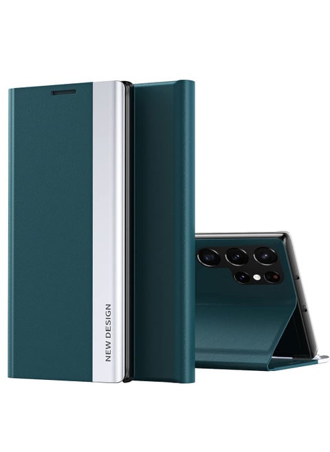 Case Compatible With Galaxy S23 Ultra Slim Flip Anti Scratch Nano Adsorption Stand Function Cover Green