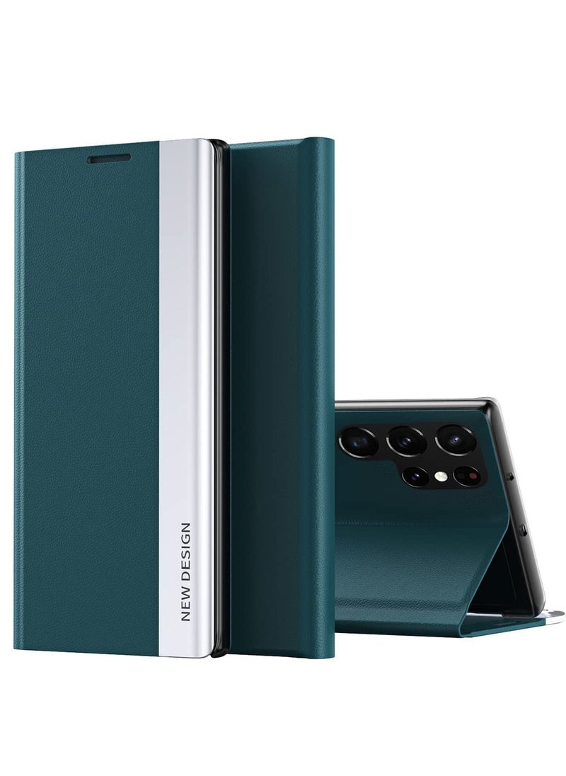 erorex - Case Compatible With Galaxy S23 Ultra Slim Flip Anti Scratch Nano Adsorption Stand Function Cover Green - Image 1
