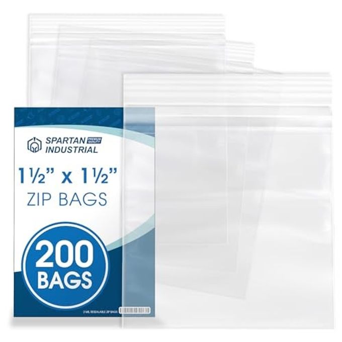 Spartan Industrial 1.5 X 1.5 (200 Count) 2 Mil Clear Reclosable Zip Plastic Poly Bags with Resealable Lock Seal Zipper - Image 1