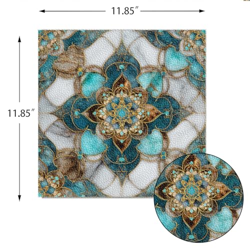 IOHEFY 10pcs Floor Tiles Self Adhesive 12x12 Inch Teal White and Brown Peel and Stick Vinyl Flooring Planks Moroccan Floral Pattern for Kitchen Bathroom Bedroom Living Room Home Renovation DIY Decor - Image 4
