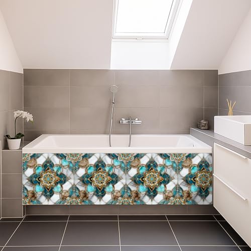 IOHEFY 10pcs Floor Tiles Self Adhesive 12x12 Inch Teal White and Brown Peel and Stick Vinyl Flooring Planks Moroccan Floral Pattern for Kitchen Bathroom Bedroom Living Room Home Renovation DIY Decor - Image 3