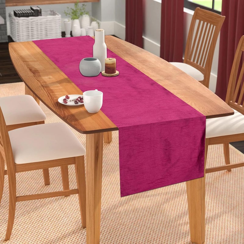 E - Ezra EEZRA Raw Silk Premium Modern 6 Seater Table Runner Cloth 72 X 13 Inch Magenta Pink - Image 1