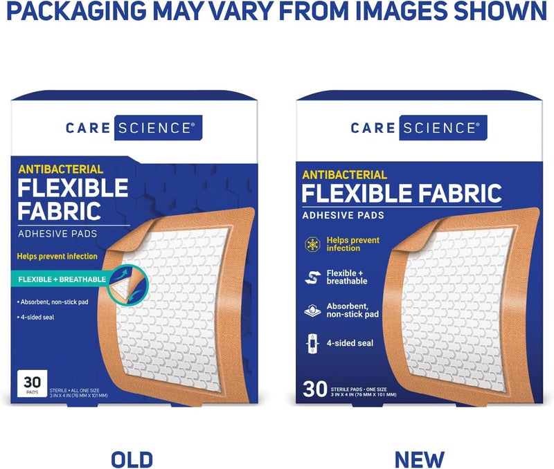 Care Science Fabric Adhesive Pad Bandages 3x4 inches Extra Large Flexible NonStick Strip Helps Prevent Infection Breathable Protection for First Aid Wound Care 30 Count - Image 2