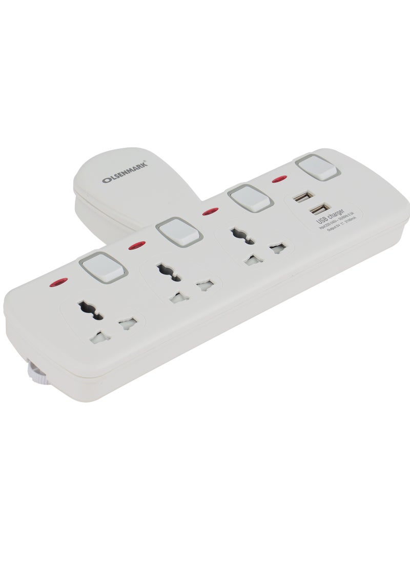 Olsenmark - Olsenmark Universal Multi Plug Extension Socket Adapter with 2 USB, 3 Way Wall Charger Electrical Power Extender Outlet Charging Station - Image 1