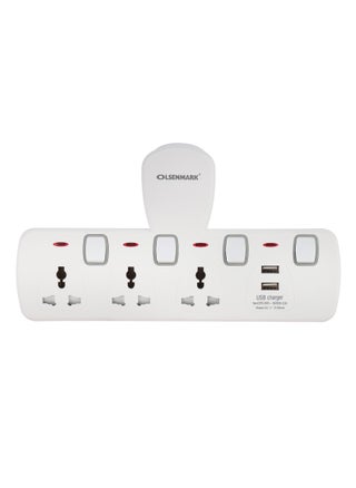 Olsenmark Universal Multi Plug Extension Socket Adapter with 2 USB, 3 Way Wall Charger Electrical Power Extender Outlet Charging Station - pzsku/ZF57513740AD93B7671CBZ/45/1746438109/fd7289f9-ca9e-485e-b381-683746a53561