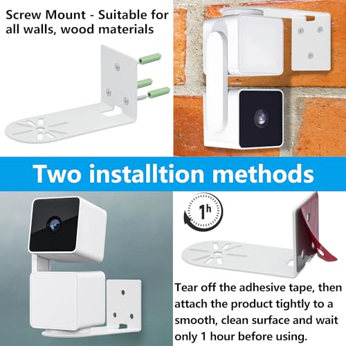 Haoyou Metal Wall Mount Bracket for Wyze Cam Pan V3/V4 Wyze Cam V4/V3 Adhesive No Drill Indoor/Outdoor Installation (2 Pack White) - Image 4