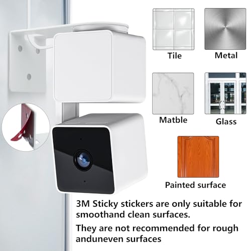 Haoyou Metal Wall Mount Bracket for Wyze Cam Pan V3/V4 Wyze Cam V4/V3 Adhesive No Drill Indoor/Outdoor Installation (2 Pack White) - Image 5