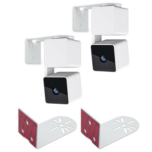 Haoyou Metal Wall Mount Bracket for Wyze Cam Pan V3/V4 Wyze Cam V4/V3 Adhesive No Drill Indoor/Outdoor Installation (2 Pack White) - Image 1