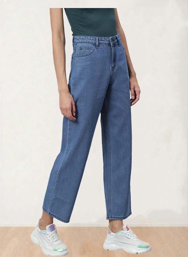 KOTTY Women High Rise Cotton Lycra Ankle Length Straight fit Cornflower Blue Solid Jeans (Cornflower Blue,32) - Image 5