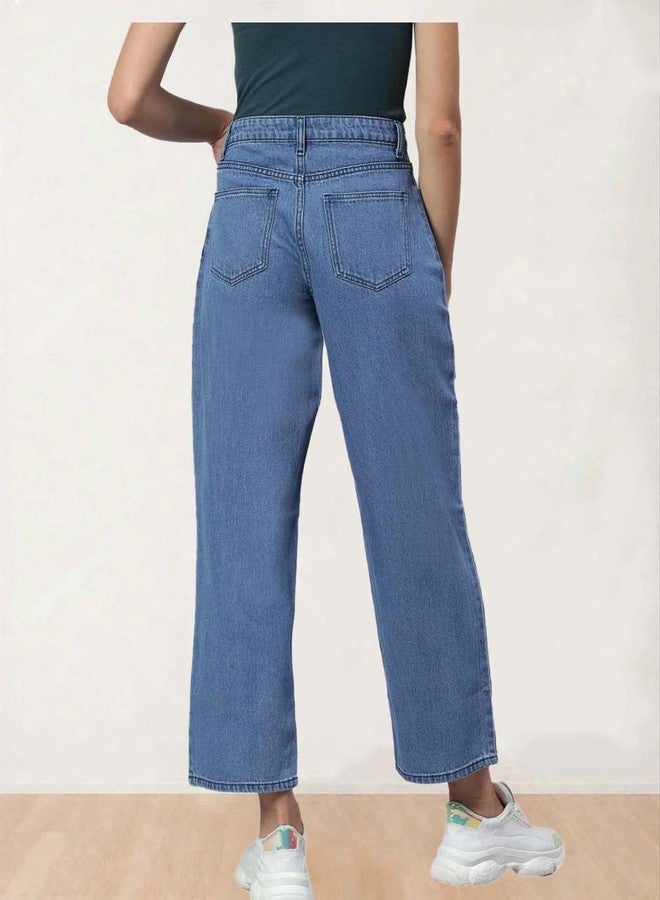 KOTTY Women High Rise Cotton Lycra Ankle Length Straight fit Cornflower Blue Solid Jeans (Cornflower Blue,32) - Image 4