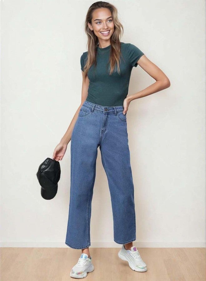 KOTTY Women High Rise Cotton Lycra Ankle Length Straight fit Cornflower Blue Solid Jeans (Cornflower Blue,32) - Image 2