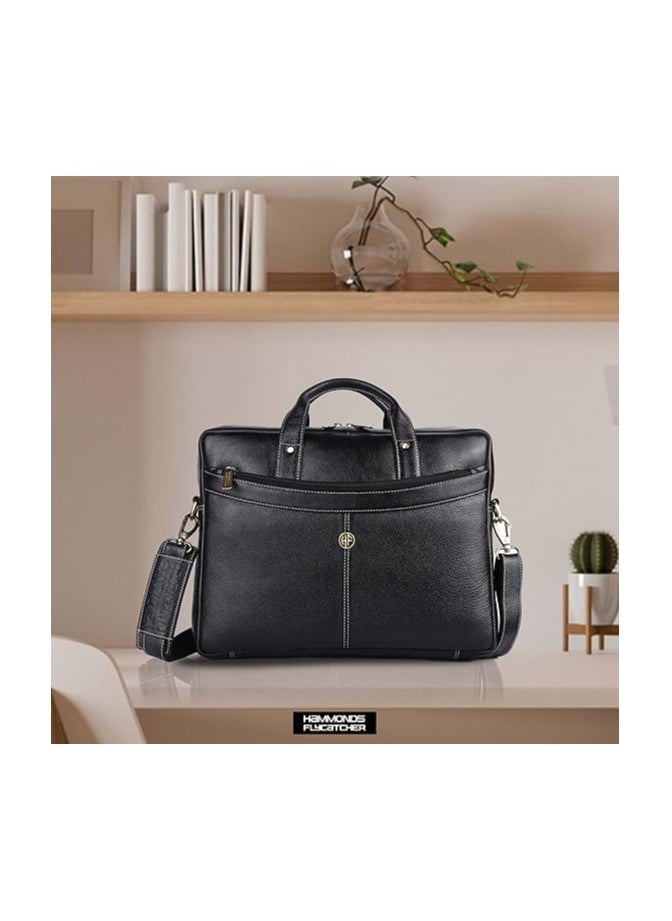 HAMMONDS FLYCATCHER - HAMMONDS FLYCATCHER Laptop Bag for Men - Genuine Leather Messenger Bag for Office - Fits up to 16 Inch Laptop -Black Shoulder Bag with Multiple Compartments - Executive Leather Bag for Work and Travel - Image 1