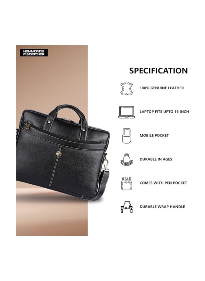 HAMMONDS FLYCATCHER - HAMMONDS FLYCATCHER Laptop Bag for Men - Genuine Leather Messenger Bag for Office - Fits up to 16 Inch Laptop -Black Shoulder Bag with Multiple Compartments - Executive Leather Bag for Work and Travel - Image 1