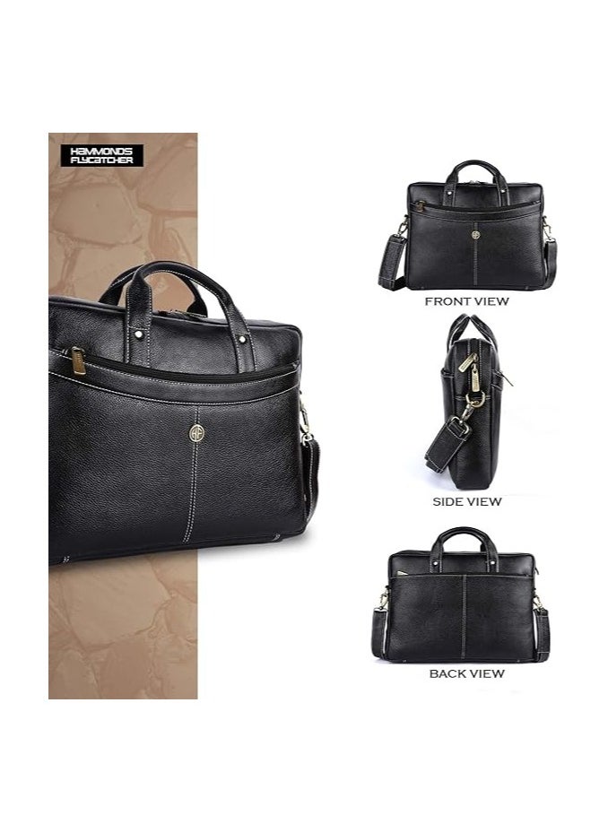 HAMMONDS FLYCATCHER - HAMMONDS FLYCATCHER Laptop Bag for Men - Genuine Leather Messenger Bag for Office - Fits up to 16 Inch Laptop -Black Shoulder Bag with Multiple Compartments - Executive Leather Bag for Work and Travel - Image 1