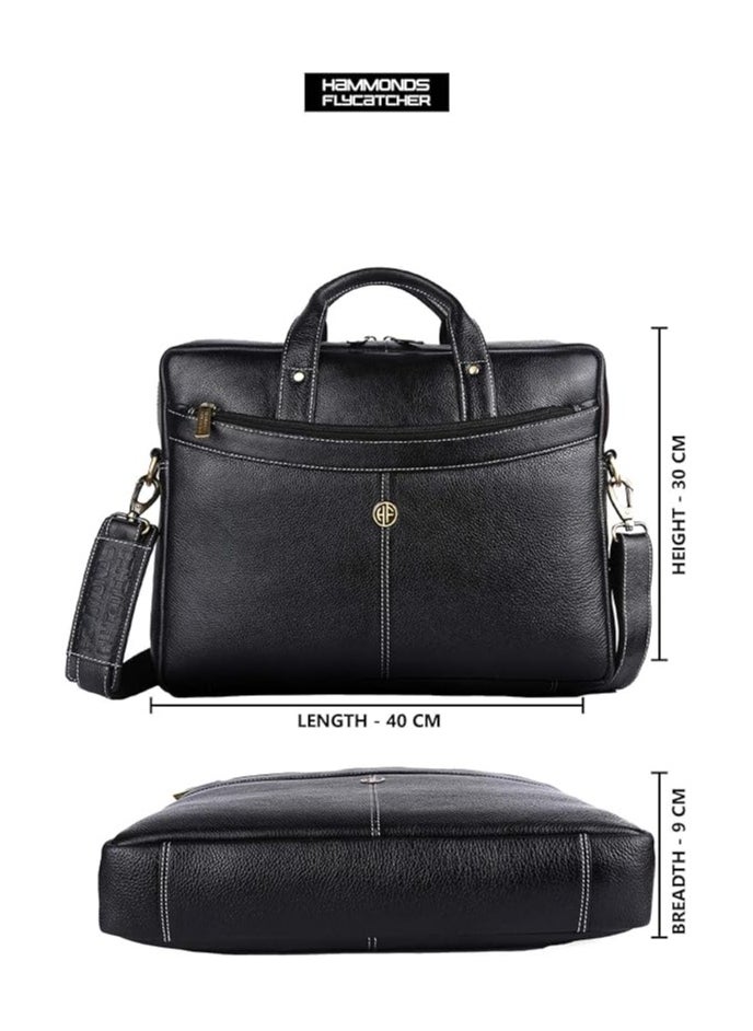 HAMMONDS FLYCATCHER - HAMMONDS FLYCATCHER Laptop Bag for Men - Genuine Leather Messenger Bag for Office - Fits up to 16 Inch Laptop -Black Shoulder Bag with Multiple Compartments - Executive Leather Bag for Work and Travel - Image 1