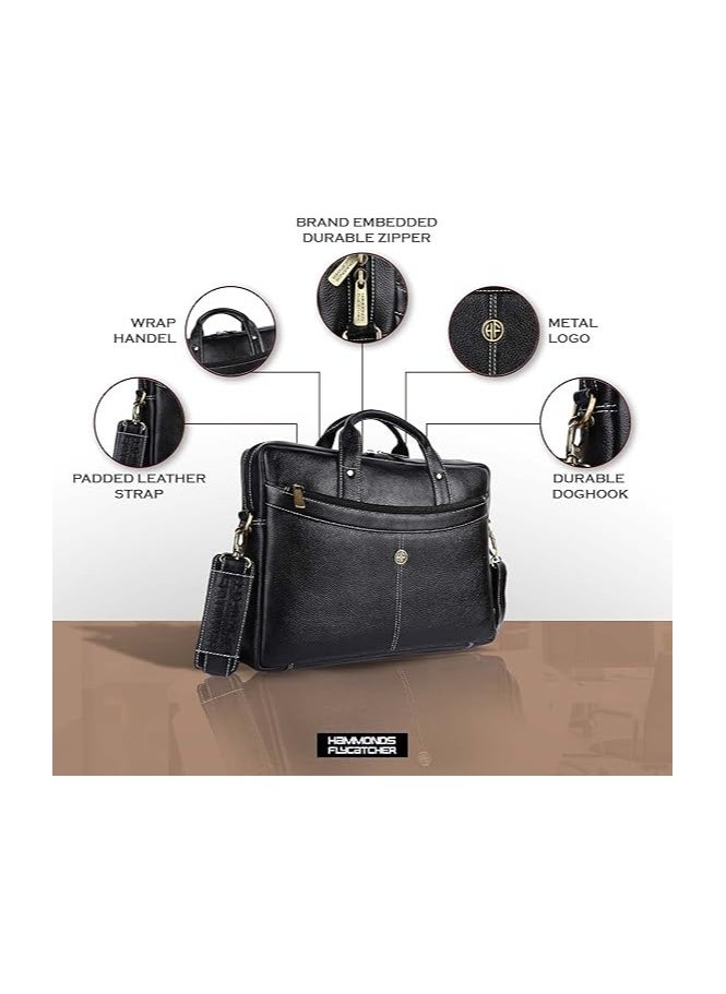 HAMMONDS FLYCATCHER - HAMMONDS FLYCATCHER Laptop Bag for Men - Genuine Leather Messenger Bag for Office - Fits up to 16 Inch Laptop -Black Shoulder Bag with Multiple Compartments - Executive Leather Bag for Work and Travel - Image 1