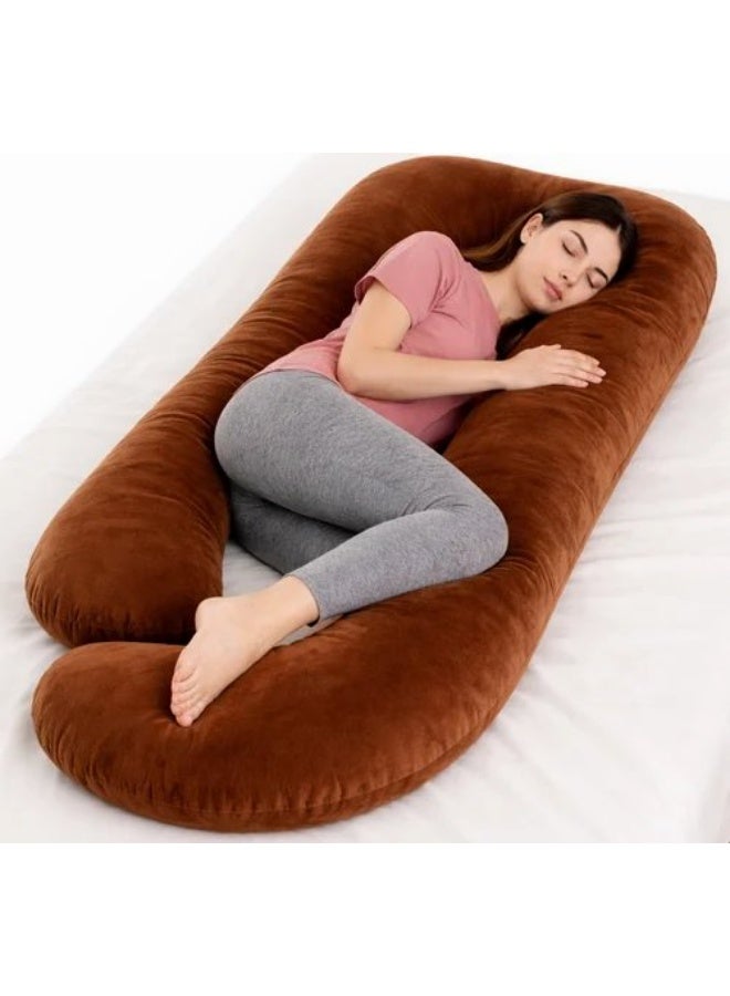 U-Shape Full Body Pregnancy Pillows, Maternity Pillow for Sleeping, Body Pillows for Adults with Removable Cover 70 inch (Brown) وسائد حمل كاملة للجسم على شكل حرف U، وسادة نوم للحوامل، وسائد للجسم للبالغين مع غطاء قابل للإزالة 70 بوصة (بني) - Image 2