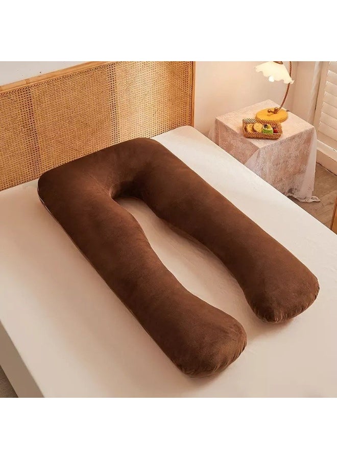 U-Shape Full Body Pregnancy Pillows, Maternity Pillow for Sleeping, Body Pillows for Adults with Removable Cover 70 inch (Brown) وسائد حمل كاملة للجسم على شكل حرف U، وسادة نوم للحوامل، وسائد للجسم للبالغين مع غطاء قابل للإزالة 70 بوصة (بني) - Image 1