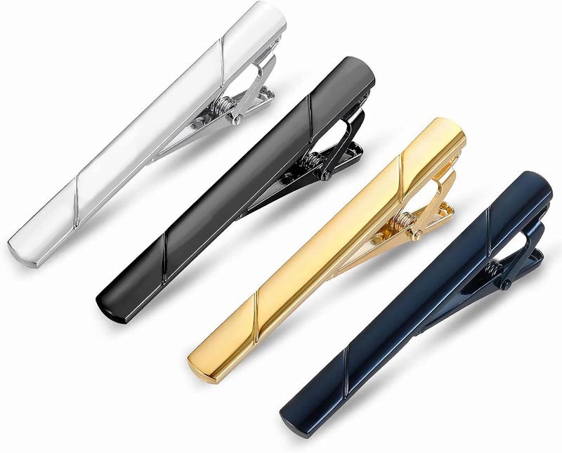 Roctee 4Pcs Tie Clips For Skinny Ties, Men's Tie Bars Set For Regular Ties, Premium Necktie Accessories Classic Tie Clasp Gift Stocking Stuffers For Men - Image 1