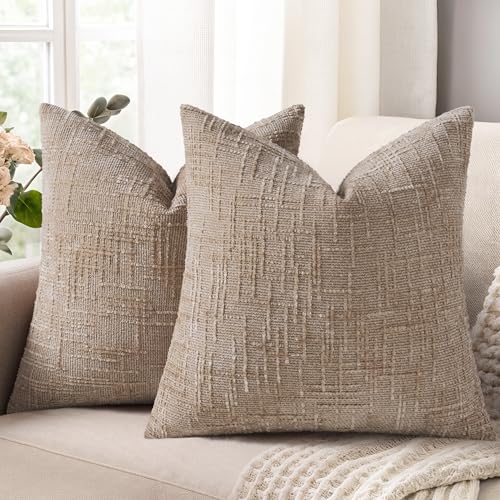 decorUhome Oatmeal Chenille Euro Sham Throw Pillow Covers 24x24 Set of 2 Textured Soft Cozy Slubby Couch Pillow Covers Modern Farmhouse Boho Decorative Pillow Cases for Bed Sofa Living Room - Image 1