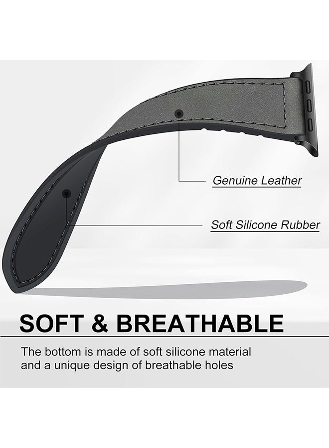 Magnetic Leather Watch Band for Ultra, 49mm 45mm 44mm 42mm, Magnetic Buckle Replacement Genuine Leather Strap for Apple Watch Series,grey - Image 4