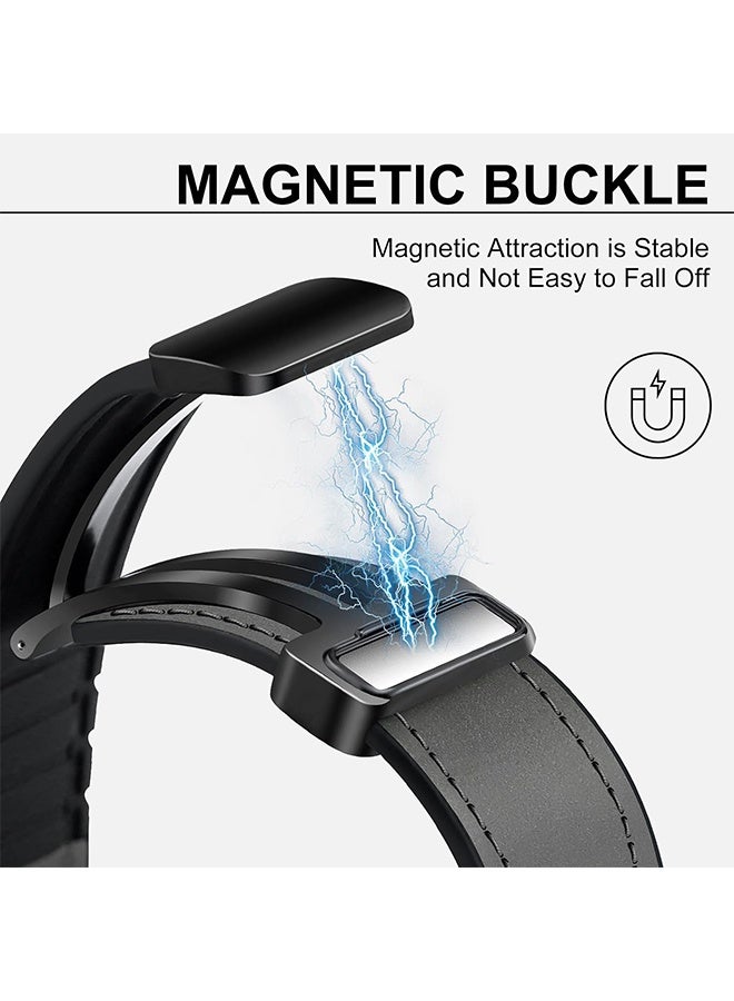 Magnetic Leather Watch Band for Ultra, 49mm 45mm 44mm 42mm, Magnetic Buckle Replacement Genuine Leather Strap for Apple Watch Series,grey - Image 3