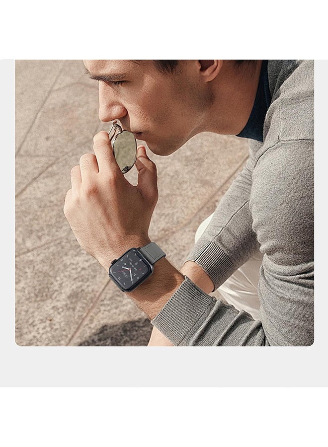 Magnetic Leather Watch Band for Ultra, 49mm 45mm 44mm 42mm, Magnetic Buckle Replacement Genuine Leather Strap for Apple Watch Series,grey - Image 5