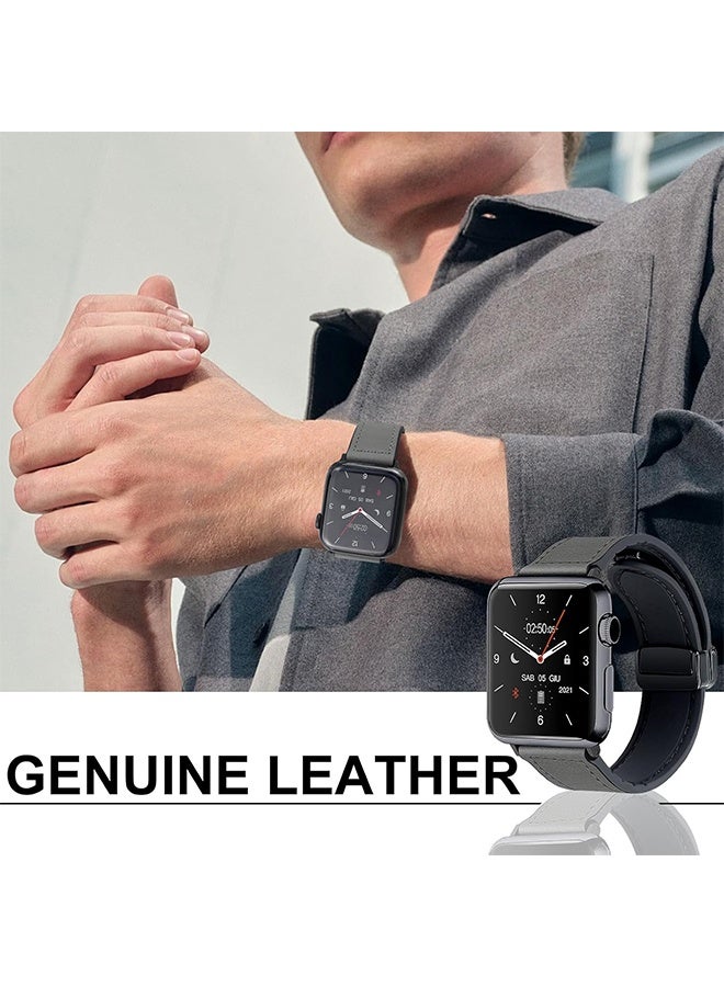 Magnetic Leather Watch Band for Ultra, 49mm 45mm 44mm 42mm, Magnetic Buckle Replacement Genuine Leather Strap for Apple Watch Series,grey - Image 2