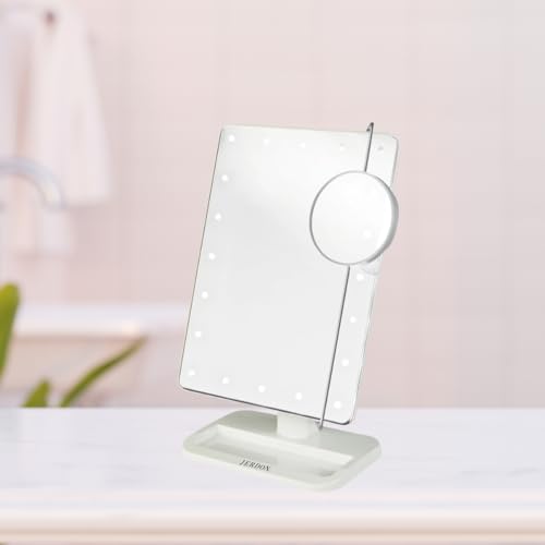 Jerdon 8-Inch by 11-Inch Lighted Vanity Mirror - Rectangular Tabletop Mirror in White with 10X Magnification Spot Mirror - Model JS811W - Image 4
