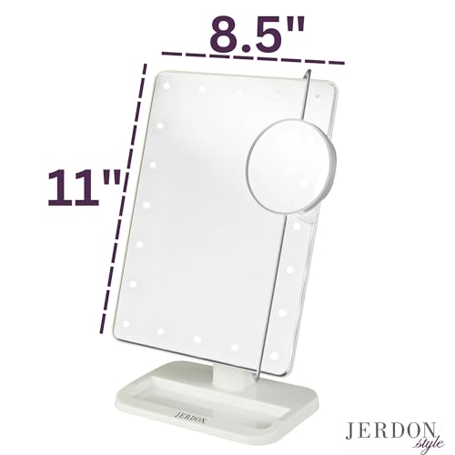Jerdon 8-Inch by 11-Inch Lighted Vanity Mirror - Rectangular Tabletop Mirror in White with 10X Magnification Spot Mirror - Model JS811W - Image 3