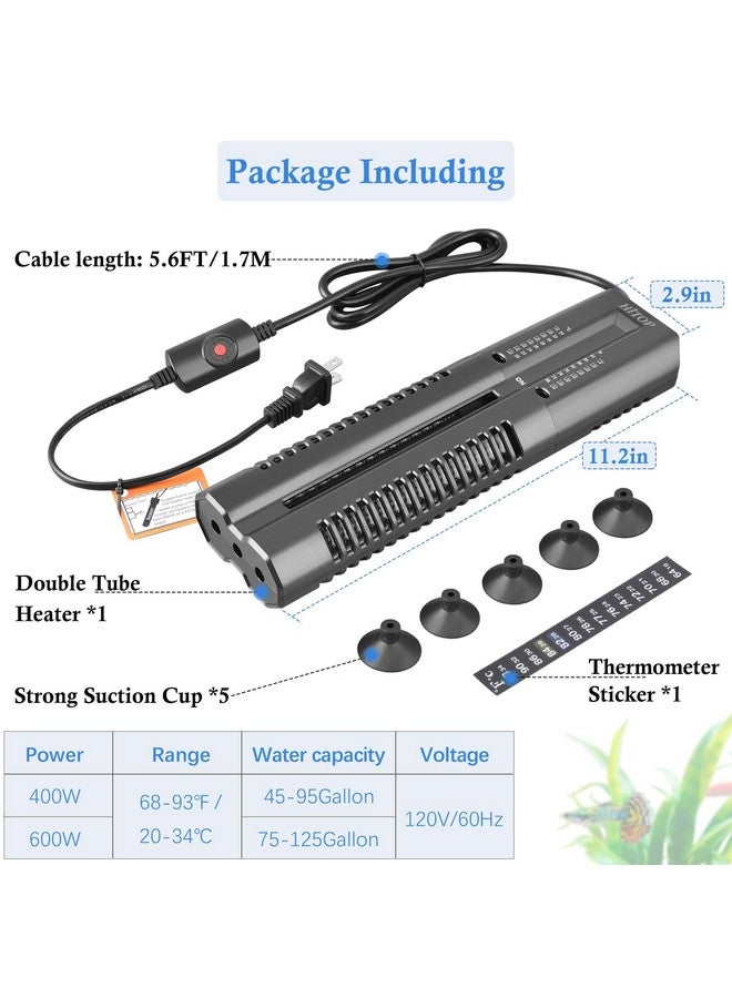 HITOP 400W 600W Double Tube Aquarium Heater, Sturdy Fish Tank Heater with Case, Adjustable Heater for 45-125Gal Fresh Water/Saltwater - Image 2