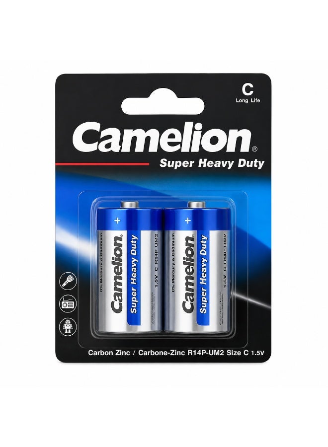 Camelion C Super Heavy Duty Batteries 2 Pack, 1.5V Zinc Carbon Battery for Lanterns, Toys, Radios & Household Equipment - Image 1