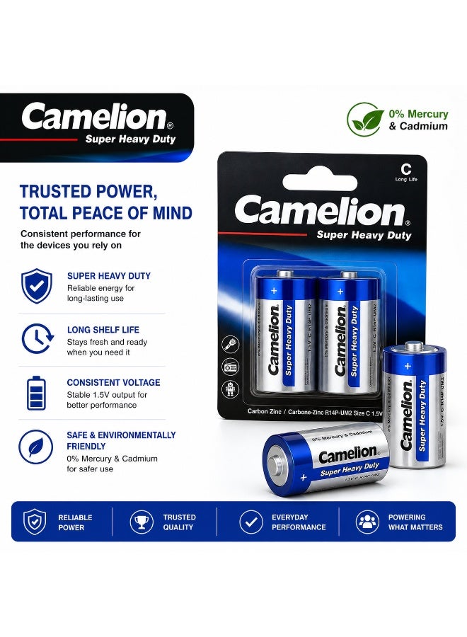 Camelion C Super Heavy Duty Batteries 2 Pack, 1.5V Zinc Carbon Battery for Lanterns, Toys, Radios & Household Equipment - Image 5