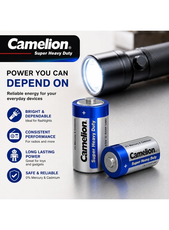 Camelion C Super Heavy Duty Batteries 2 Pack, 1.5V Zinc Carbon Battery for Lanterns, Toys, Radios & Household Equipment - Image 3