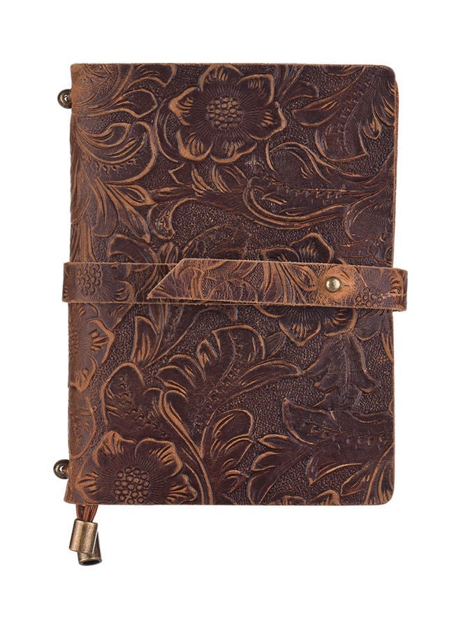 NIBEMINENT Vintage Embossed Flower Pattern Notebook Brown - Image 1