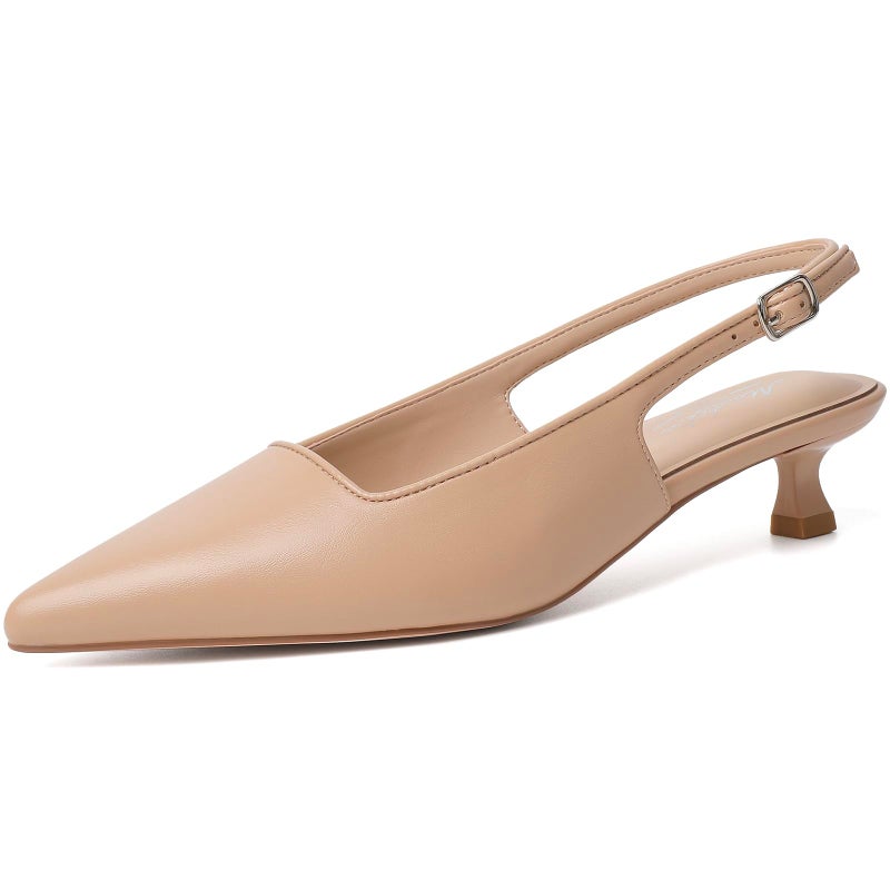 Mostrin Nude Slingback Kitten Heels for Women Beige Pointed Closed Toe Heels Low Pumps Shoes for Party Work Office Size 8 - Image 1