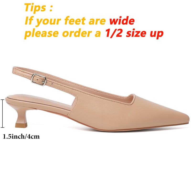 Mostrin Nude Slingback Kitten Heels for Women Beige Pointed Closed Toe Heels Low Pumps Shoes for Party Work Office Size 8 - Image 5