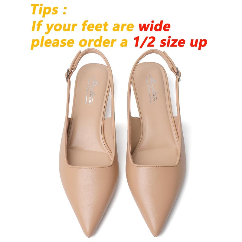 Mostrin Nude Slingback Kitten Heels for Women Beige Pointed Closed Toe Heels Low Pumps Shoes for Party Work Office Size 8 - Image 4